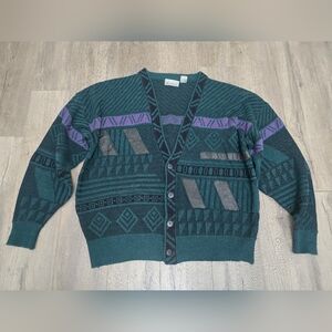90's City Streets Mens Size XL Cardigan Leather Accents Eclectic Streetwear